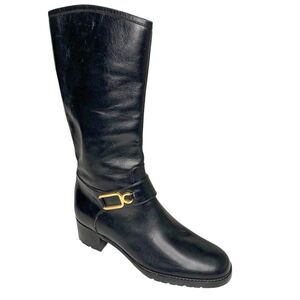 Gucci Tall Black Leather Pull On Riding Boots Size 7.5 Chunky Block Heel